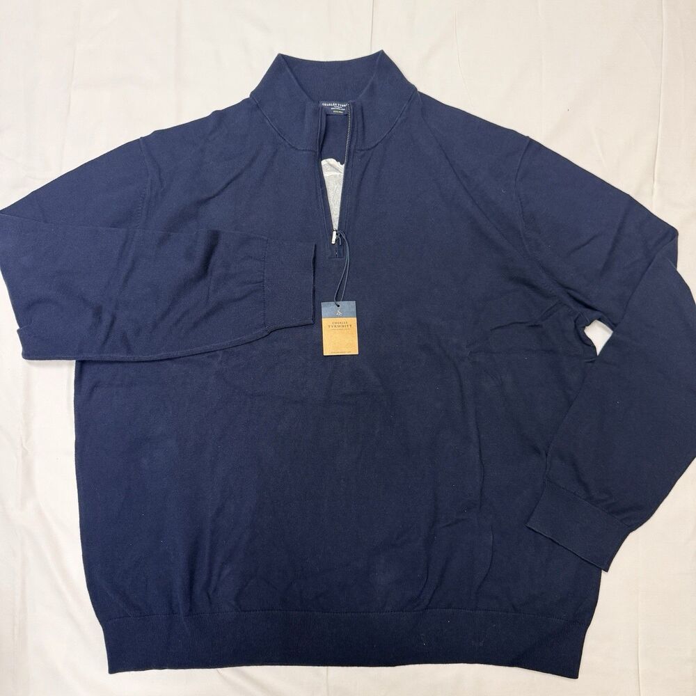 Charles Tyrwhitt Men’s XXXL Navy Blue Neck Jumper 1/4 Zip Mock 100% Cotton